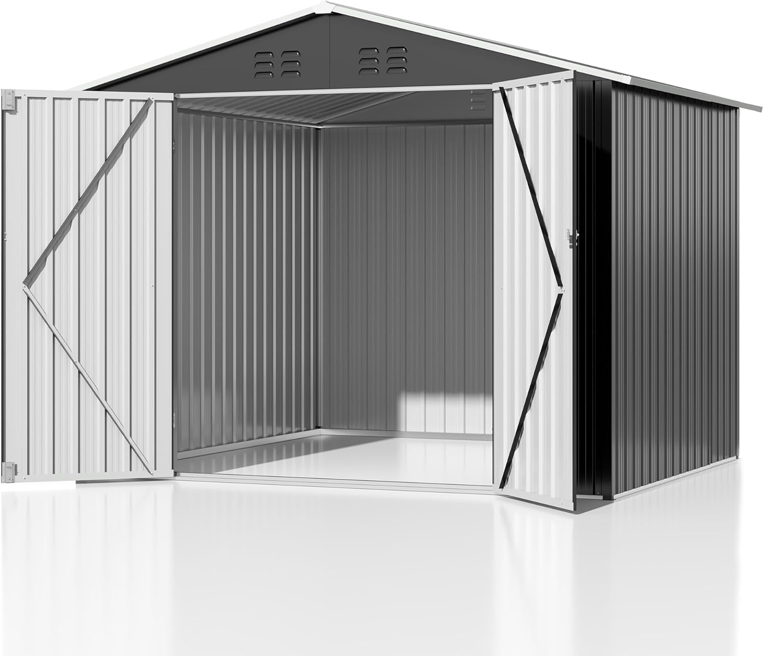 MUCHANT 6'x8' Outdoor Metal Storage Shed with Updated Frame Structure and Lockable Doors, Steel Garden Tool Sheds for Backyard, Patio, Lawn, White