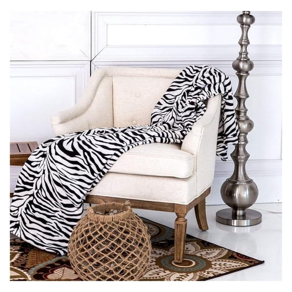 Black White Super Soft Zebra Skin Micro Fiber Blanket Size, King 90"x92"