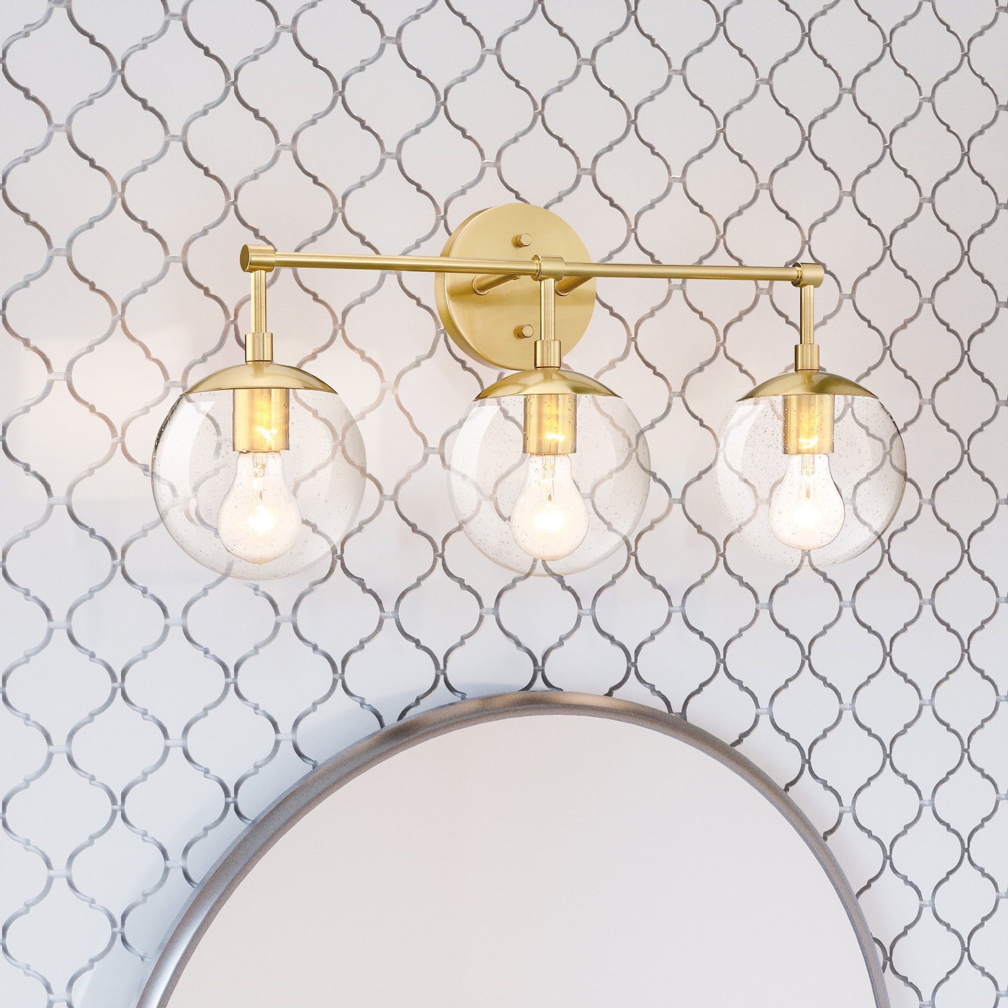 Design House WM958888-SG Gracelyn Modern Indoor Dimmable 3-Light Bathroom Vanity Light with Clear Seedy Glass for Above the Mirror, Satin Gold