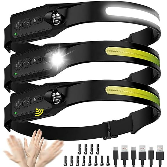 ZCHeadlamp Rechargeable (3-Pack), LED Head Lamp Flashlight, 230° Wide Beam Headband Light, 400 Lumen Super Bright, Waterproof Headlight, 5 Modes for Running, Fishing, Hiking, Camping