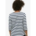 thumbnail image 2 of ellos Women's Plus Size Boatneck Tee With Three-Quarter Sleeves - 38/40, White Navy Stripe, 2 of 3