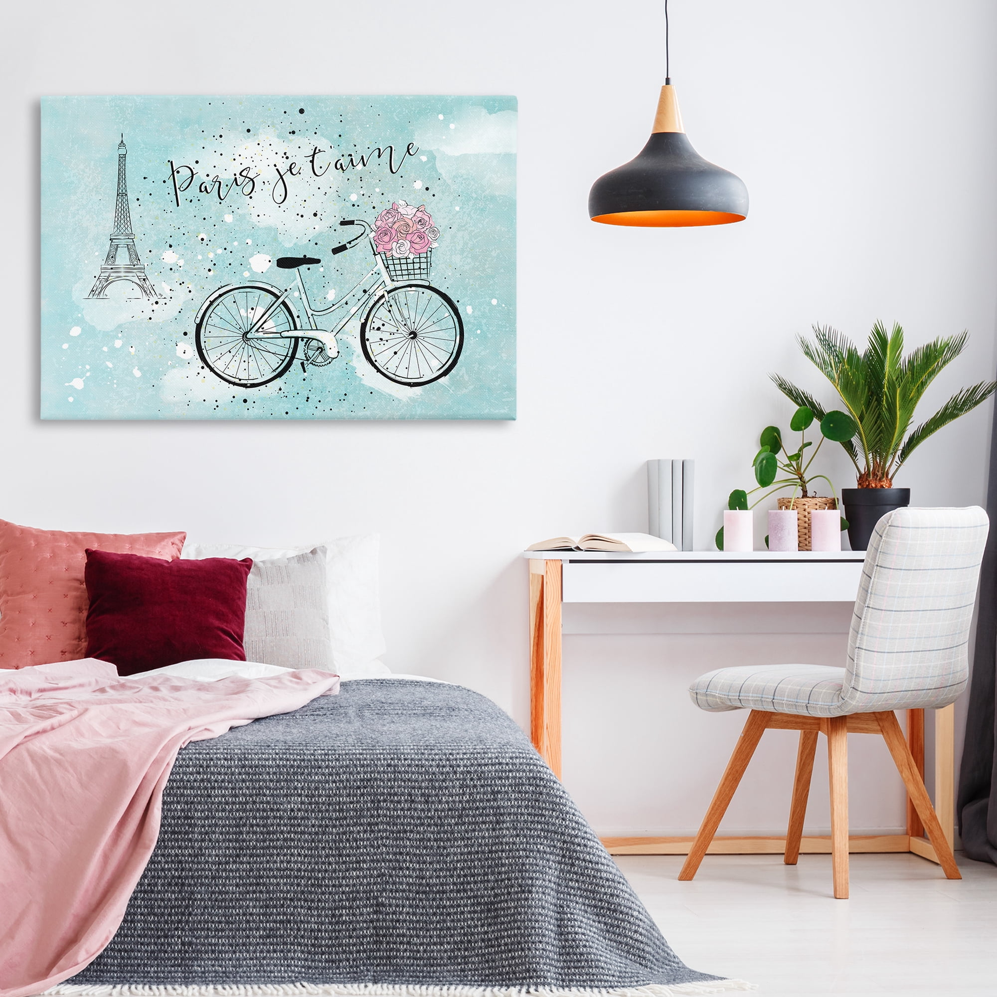 Stupell Industries Love Paris Bicycle Cities & Countries Painting Wrapped Canvas Art Print Wall Art, 45 x 30