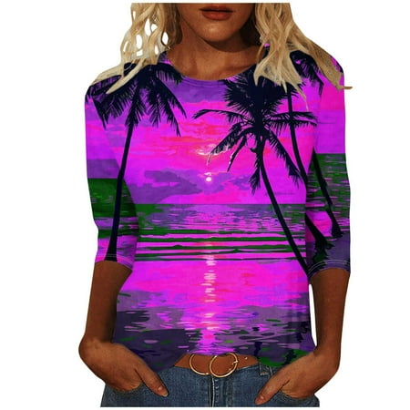 3/4 Sleeve Blouse Christmas T Shirt Sale Women Workout Tops Long Sleeve T Shirts Womens Tops Dressy Casual Gym Oversized Shirts for Women Women s Fashion Printed T-Shirt Blouse Round Neck Tops