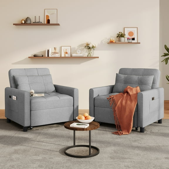 Aiho 3-in-1 Convertible Sleeper Chair Sofa Bed, Adjustable Modern Linen Fabric, Perfect for Small Spaces Grey