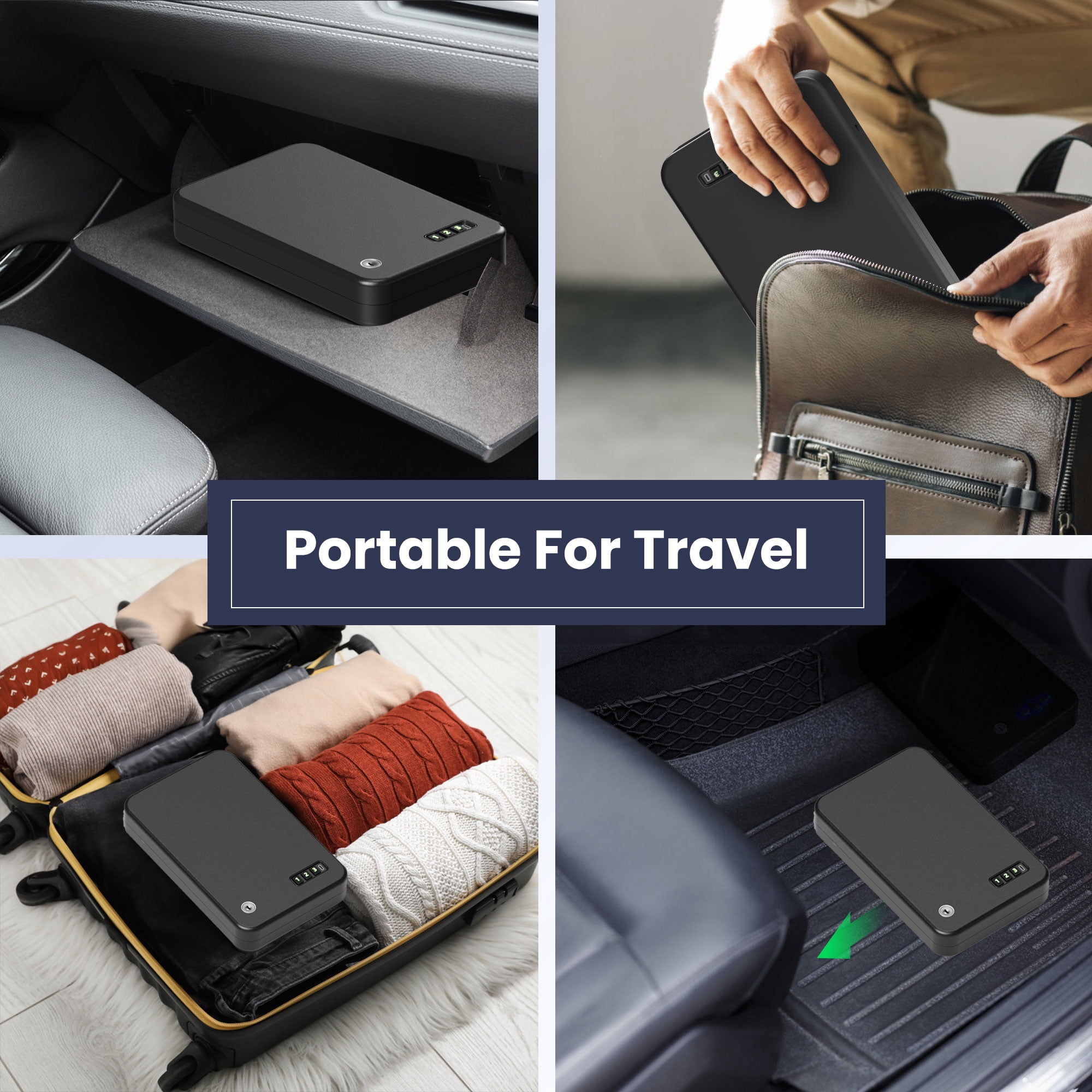 Portable Biometric Security Safe – Compact Electronic Lock Box with Key Access & Silent Mode, Small Travel Safe for Car, Office, or Dorm Valuables
