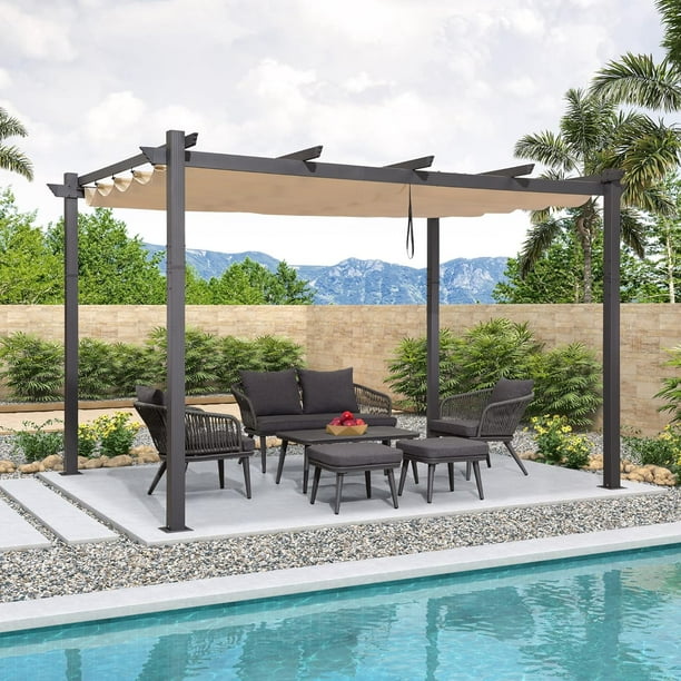 Pérgola de Aluminio 10x13 pies con Toldo Ajustable, Estructura Reforzada para Jardín, Patio y Terraza