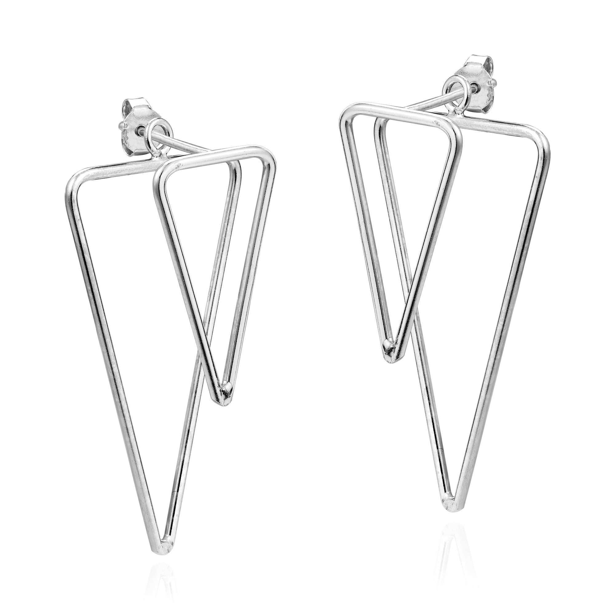 Chic Convertible 2 in 1 Overlapping Triangle Front Back Sterling Silver Earrings