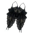 thumbnail image 3 of Body de encaje ajustable para mujer, elegante, transpirable, decoración con lazo, escote en V profundo, para el hogar, negro, talla libre, 3 of 8