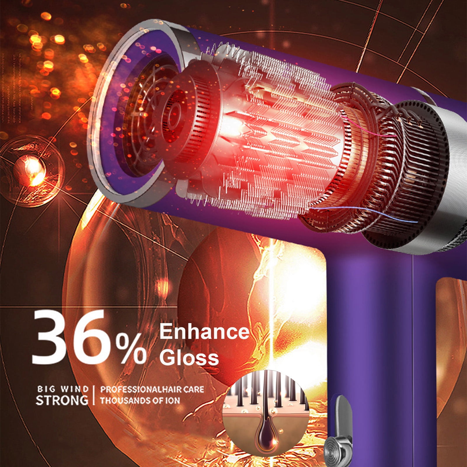 Plasma Ion Hair Dryer with Diffuser for Curly Hair Professional High Speed Blow Dryer with Plasma Ion 800W Foldable Travel Hairdryer Fast Drying for Women Men (Purple)