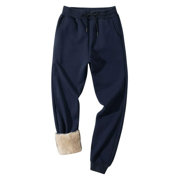Simua Men's High-Waist Fleece-Lined Winter Pants - Thermal Comfort with Drawstring Waist and Reversible Cuff
