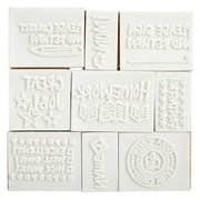 9 Piece Set of Wooden Rubber Teacher Stamps - Classroom Supplies for Grading Homework (Assorted Sizes)