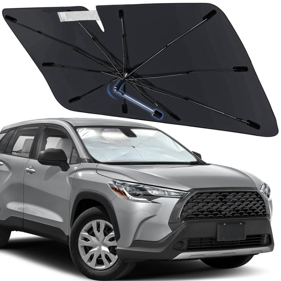 Windshield Sun Shade Umbrella for Toyota Corolla Cross 2022-2026, Foldable Car Sunshade for Front Window with 360° Rotating Shaft, Custom-Fit Parasol para Carro for UV Blocking & Heat Reduction