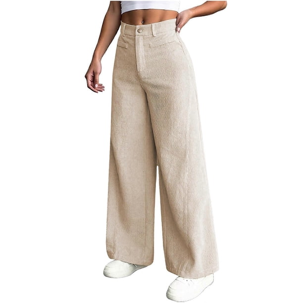 Women's corduroy trousers with pockets, high-waisted, wide-leg business formal trousers Navy Blue XXL