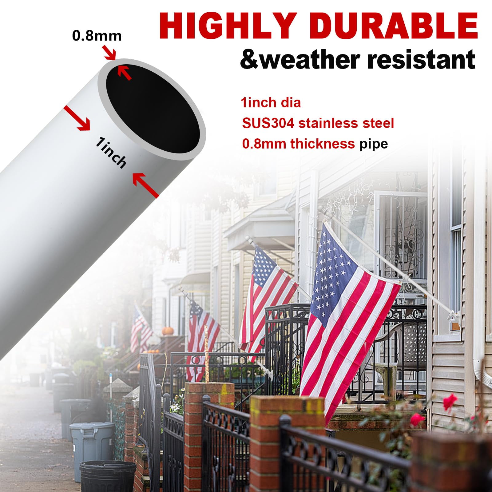 Flag Poles for Outside House, 6ft Residential or Commercial Flag Pole Kit, Professional Flagpole for Garden Yard Porch American,white(6ft)