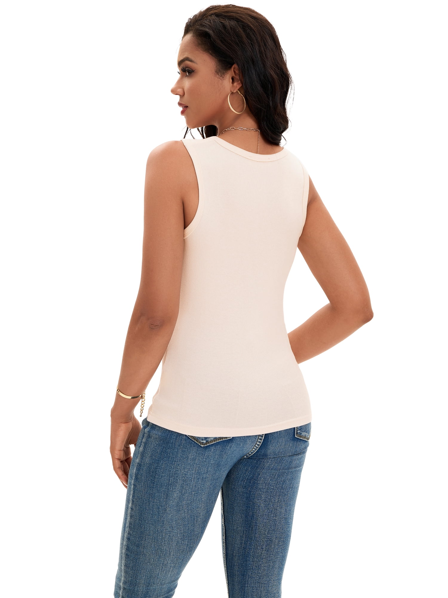 DARING DIVA Women's Sleeveless Scoop Neck Casual Fitted Tee Shirts L Apricot