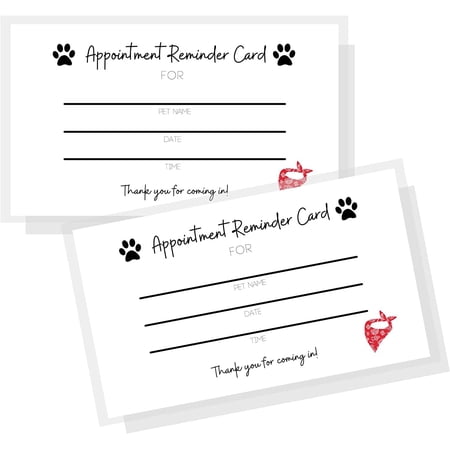 Pet Grooming Appointment Reminder Cards Physical Printed 2x3.5 inches Business Card Size Pet Grooming Supplies Matches Grooming Report Card & Grooming Loyalty Red Bandana Design