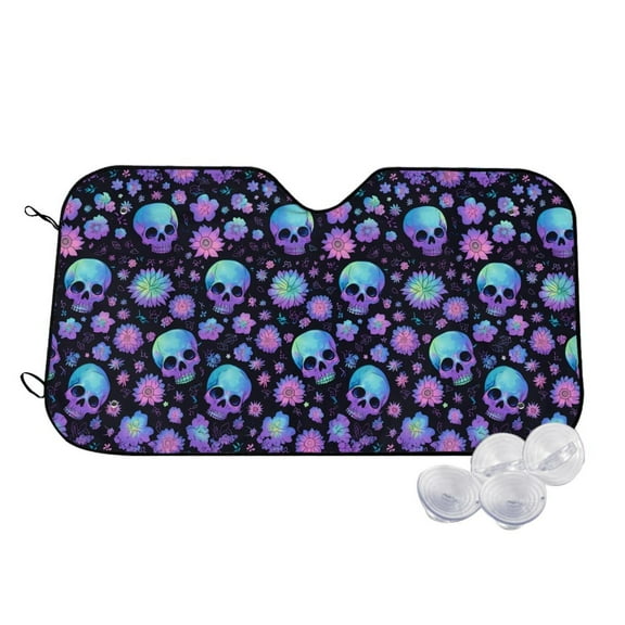 Kdxio purple Skull flower Print Windshield Sun Shade,UV Rays and Sun Heat Protection,Sunshade for Car Windshield,Car Shade Front Windshield - Small