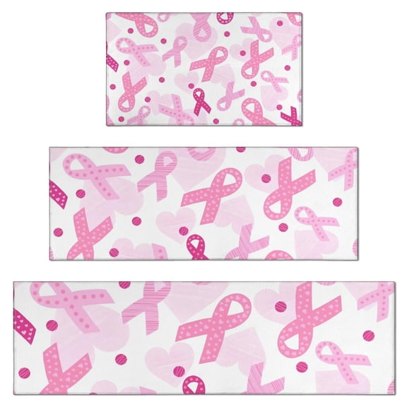 Pink Breast Cancer Kitchen Rugs Sets Of 3,Kitchen Runner Rugs Non Skid Washable,Decorative Kitchen Floor Mats for Kitchen,Sink,Laundry,17"x30" 17"x47" 17"x59"