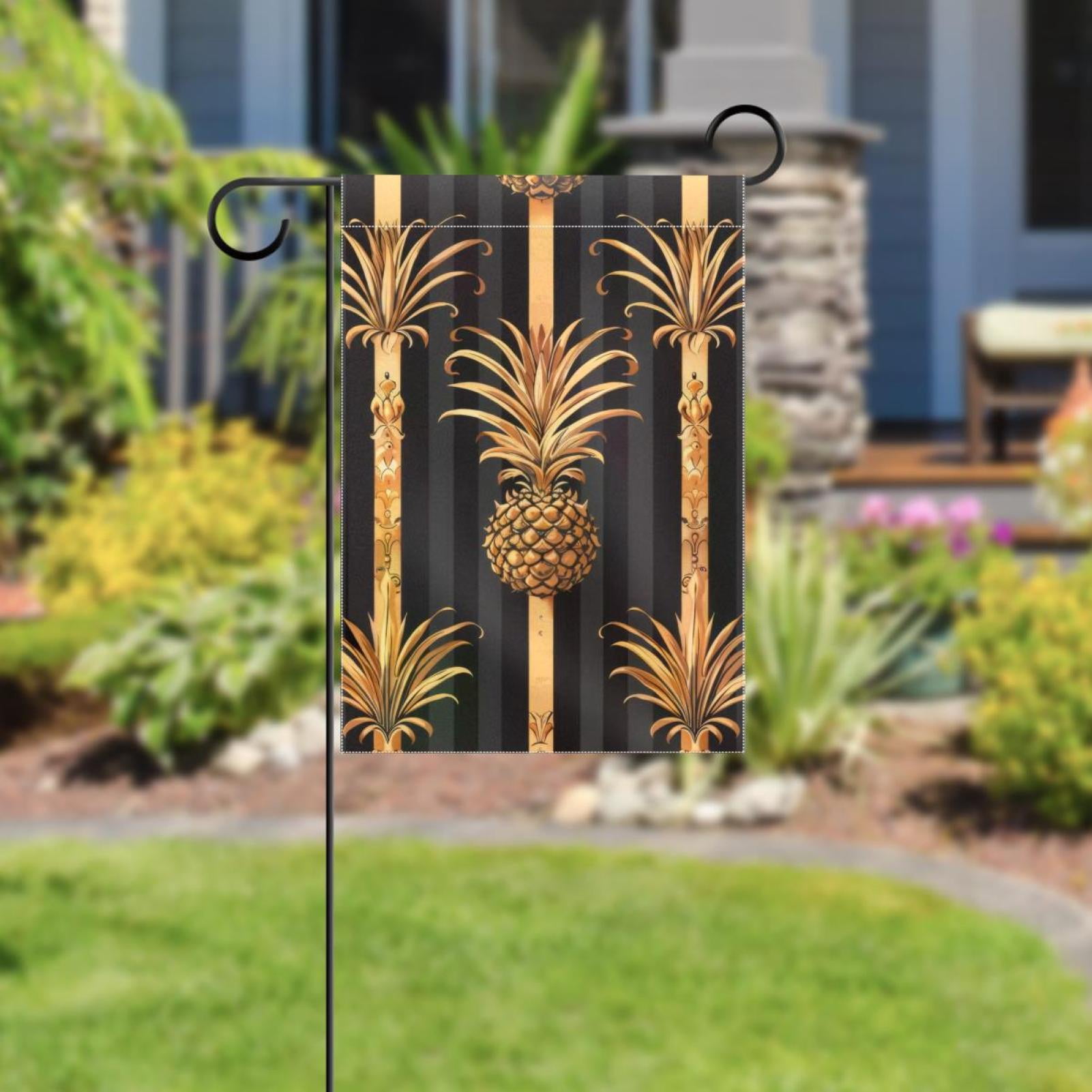 Welcome Stripes and Pineapple Pattern Garden Flag, Vertical Double Sided Small House Flag, Yard Farmhouse Outdoor Deck Veranda Lawn Decor 28x40 Inch