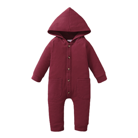 

OLLUISNEO Newborn Baby Boys Romper Hoodie Single-row Buttons Long Sleeve One-piece Jumpsuit 3-6 Months Red