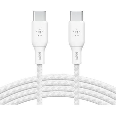 Belkin BoostCharge Braided USB-C to USB-C (2M/6.6ft) Fast Charging Cable 100W Power Delivery USB-IF for iPhone 16 Series, MacBook, iPad, Galaxy S25 Series, Pixel, Nintendo Switch 2 & More - White