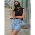 thumbnail image 4 of EMMIOL Women's High-Mid Waisted Stretchy Denim Shorts Basic Wash Solid Casual Boyfriend Y2K Jorts for Summer, 4 of 6