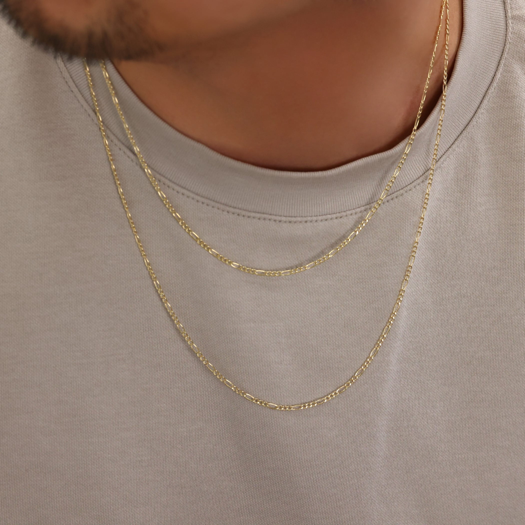 Nuragold 10k Real Yellow Gold Figaro Link 2.5mm Chain Necklace (16"-26") Italian Jewelry for Men & Women