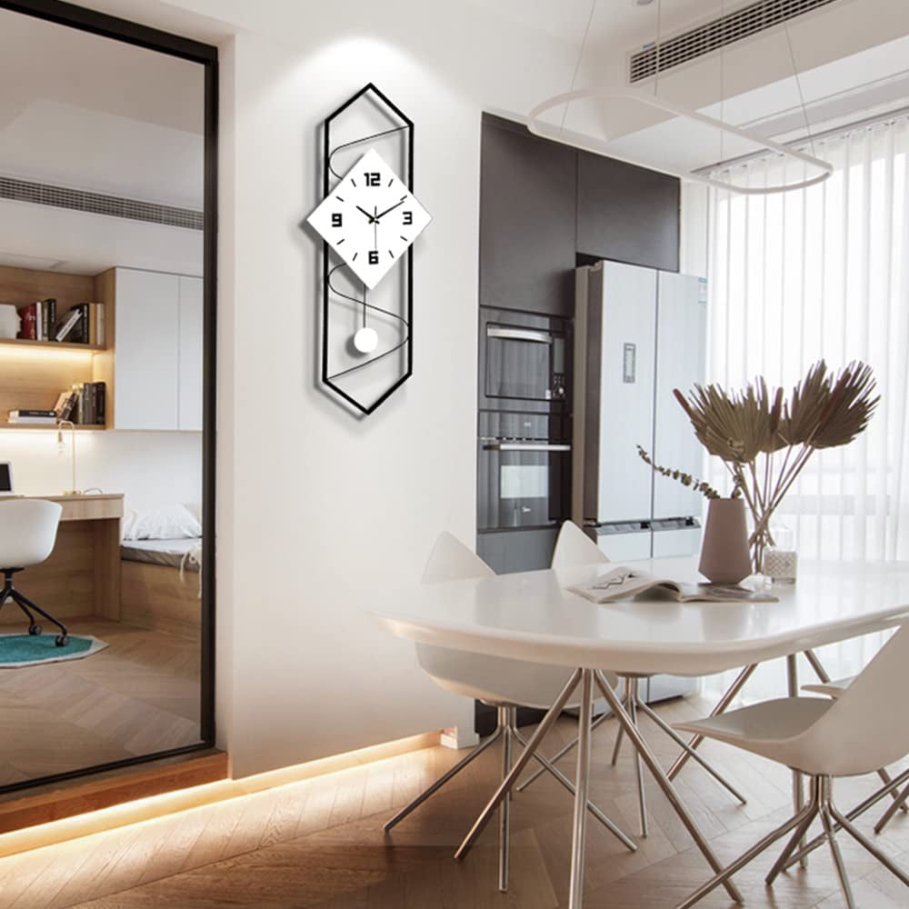 Fichiouy Large Wall Clock Modern Design Silent Digital Clock for Living Room Bedroom Office Decora Black&White