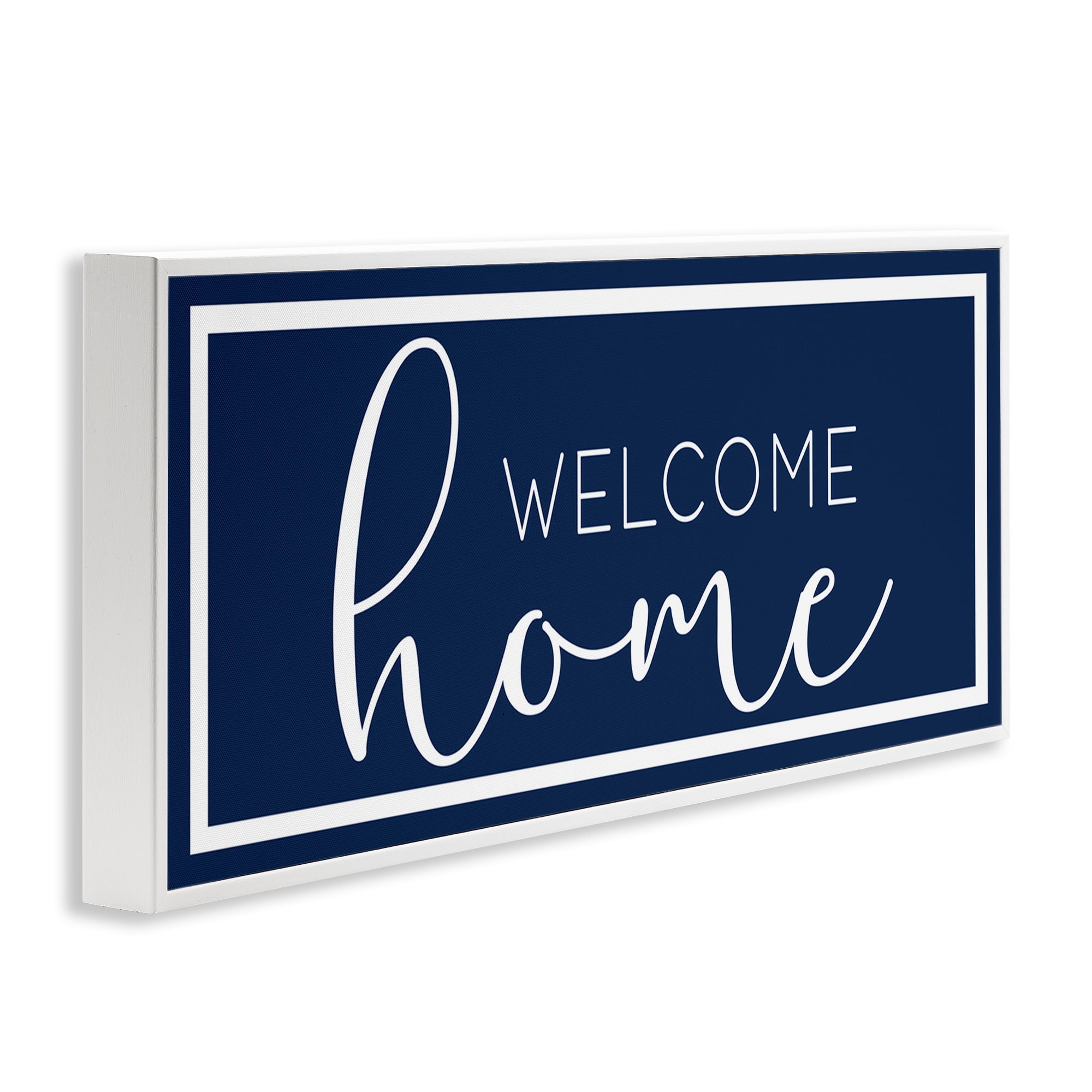 Stupell Industries Welcome on Blue Typography Painting White Framed Art Print Wall Art, 24 x 10