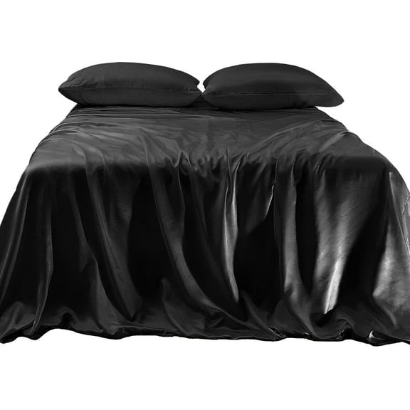 Elegant Comfort Luxurious 4-Piece Silky Satin Sheet Set Cooling Soft Satin Sheet Set, Cali King, Black