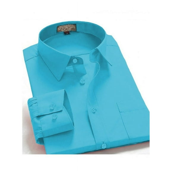 Men's Regular Fit Long Sleeve French Cuff One Pocket Dress Shirt In Turquoise