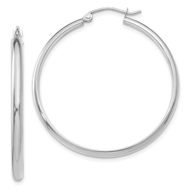 14k White Gold Hoop Earrings Round