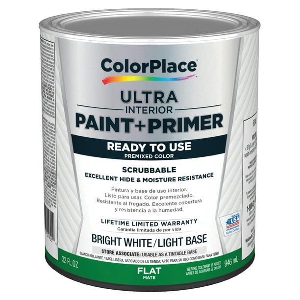 ColorPlace Ultra Interior Paint & Primer, Flat, Bright White/Light Base