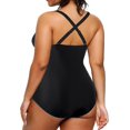 thumbnail image 3 of GHSDFBB Women Plus Size One Piece Swimsuits V Neck Tummy Control Bathing Suits Retro Ruched Swimwear, 3 of 6
