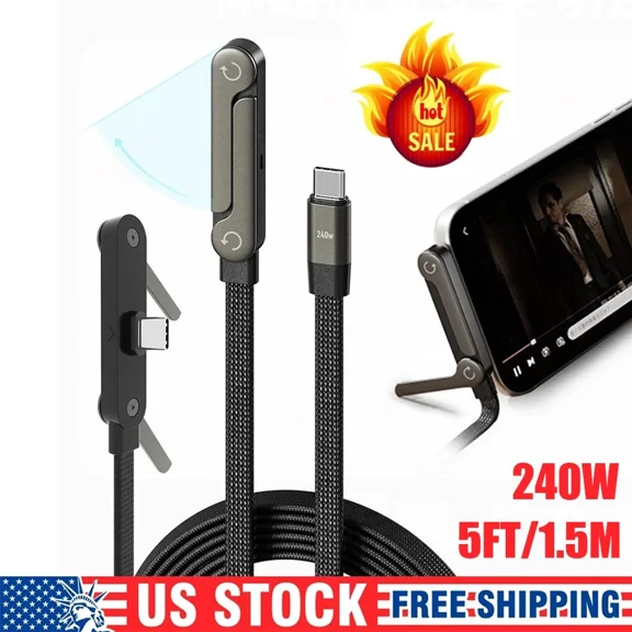 2-in-1 Invisible Holder Charger Cable–240W Fast Charging Cord with Phone Standwith Built-in Phone Stand, 5ft Type-C Charger Cable for Laptop/Tablet/Phone and More