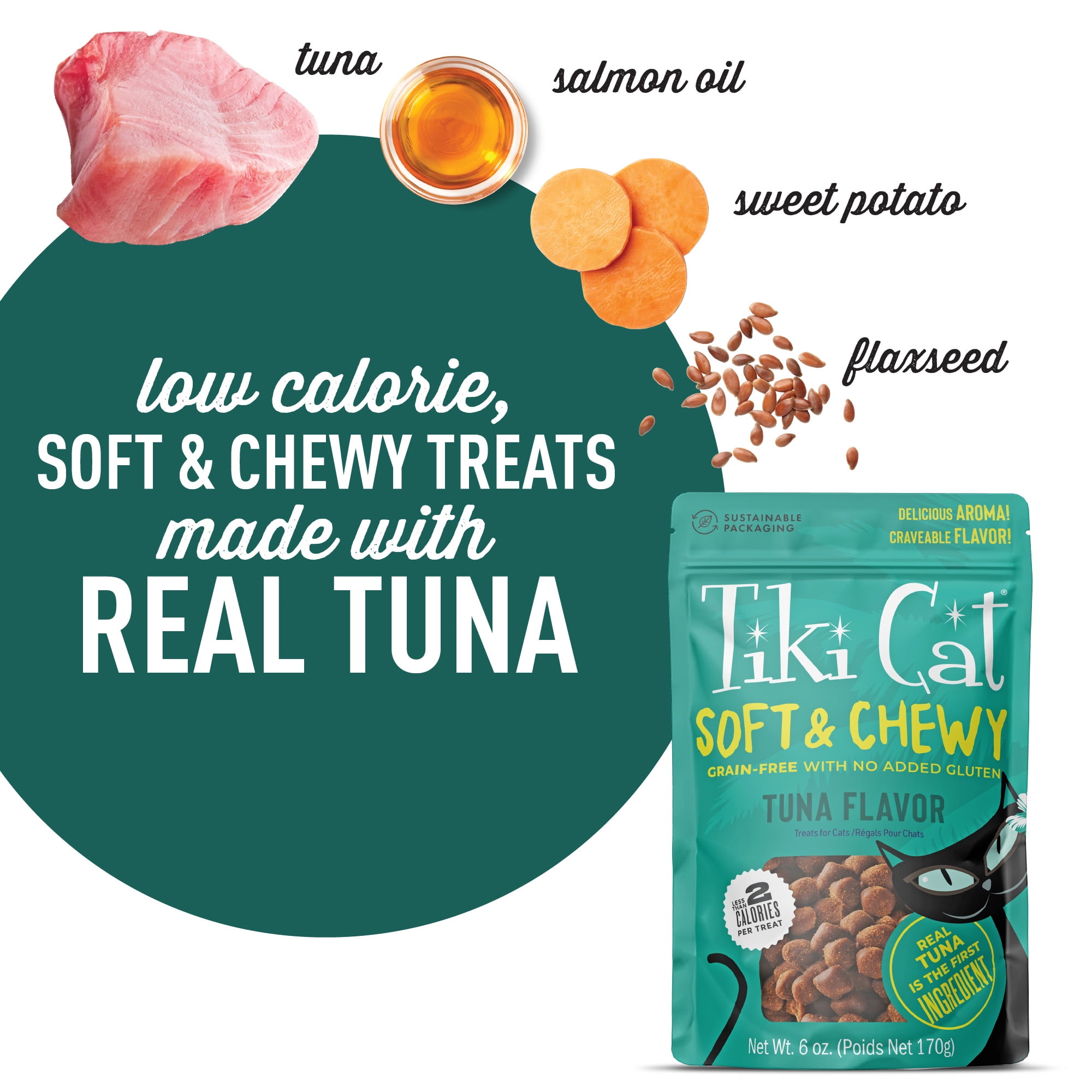 (2 pack) Tiki Cat Soft & Chewy Tuna Flavor Treats, 6 oz. Bag