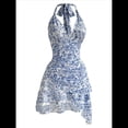 thumbnail image 3 of Vestido Bohemio con Estampado Floral, Sin Mangas, Espalda Descubierta, Escote en V Profundo, Volantes y Espalda Descubierta Azul L, 3 of 9