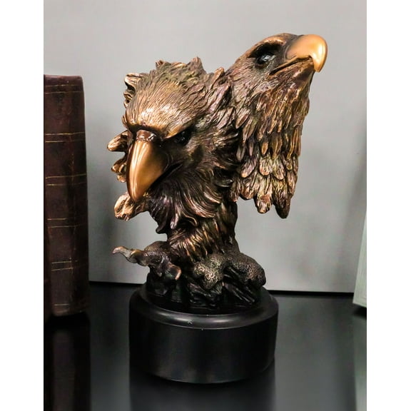 Ebros Mighty 2 American Bald Eagle Heads With Talons Bronzed Resin Figurine