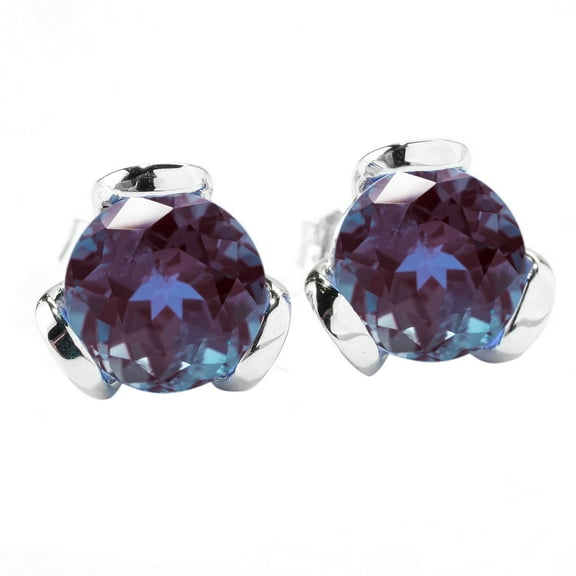 V3 Jewelry 925 Sterling Silver with Round Shape Color Changing Alexandrite Stud Earring for Women