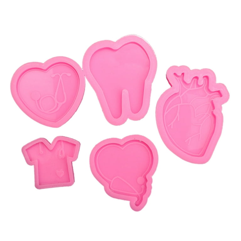 TINYSOME 5 Pcs Doctor Badge Reel Resin Mould ID Card Holder Heart Shape  Silicone Mould 