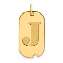 Auriga Fine Jewelry 14K Yellow Gold Letter J Initial Dog Tag Pendant for Women(L- 24.6 mm, W- 13.19 mm)