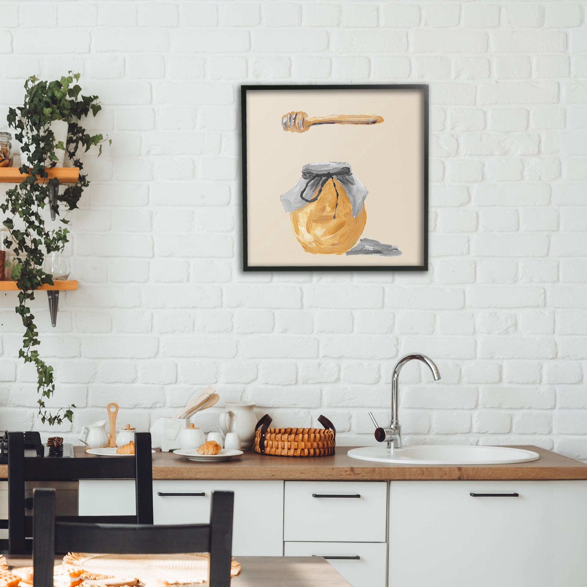 Stupell Industries Honey Jar over Tan Black Framed Giclee Art, design by Lucille Price