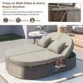 thumbnail image 5 of Patio 2-Person Sun Bed Daybed with 3 Adjustable Backrests and Foldable Cup Trays, Rattan Garden Double Reclining Chaise Lounge with Cushions and Pillows for Lawn Poolside, Grey, 5 of 9