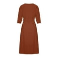 thumbnail image 5 of APEXFWDT Women's 3/4 Sleeve Linen Dress with Belt Summer Casual Crewneck Long Dresses for Women Plus Size Elegant Crewneck A-line Dress for Work Office, 5 of 8