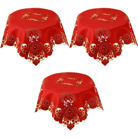 

3X Christmas Embroidered Table Cloth Hollow-Out Round Table Cloth for Restaurant Dinning Party Events 33 Inch
