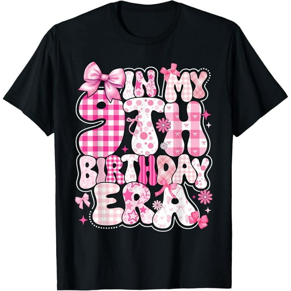 Kids In My 9th Birthday Era Girl 9 Year Old Coquette Bow T-Shirt