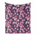 thumbnail image 1 of Navy and Blush Soft Flannel Fleece Throw Blanket, Delicate Spring Theme Flourishing Sakura Petals Japanese Garden, Cozy Plush for Indoor and Outdoor Use, 70" x 90", Dark Blue Coral Pink, by Ambesonne, 1 of 6