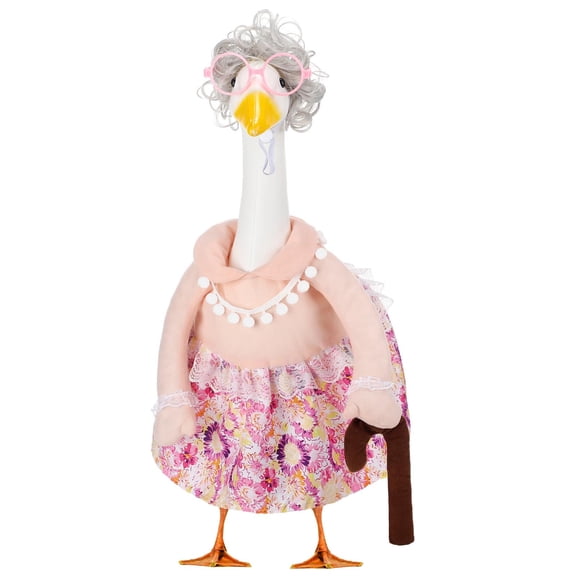 RUINIXCW Garndma Porch Goose Outfits Old Lady Porch Goose Outfit for 23 inch Cement Plastic Garden Porch Goose Statue Clothes and Accessories Glasses Wig Cane Set Outdoor Lawn Yard Decor (No Goose)