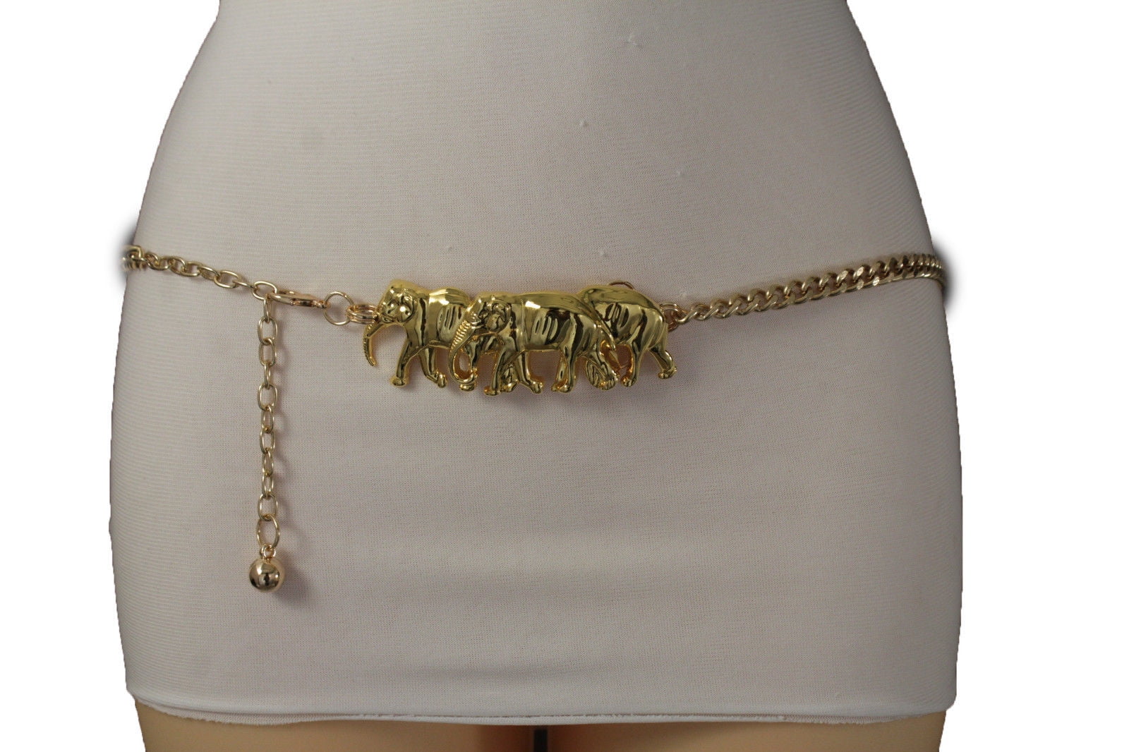 Women Fashion Gold Metal Chains Belt Hip High Waist African Elephant M