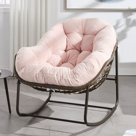 Outdoor Rocking Chair, Patio Oversized Wicker Egg Rocking Chair, Indoor & Outdoor Comfy Rocker Chair with Thick Cushion, Modern Lounge Chair for Balcony, Front Porch, Garden, Backyard, Deck
